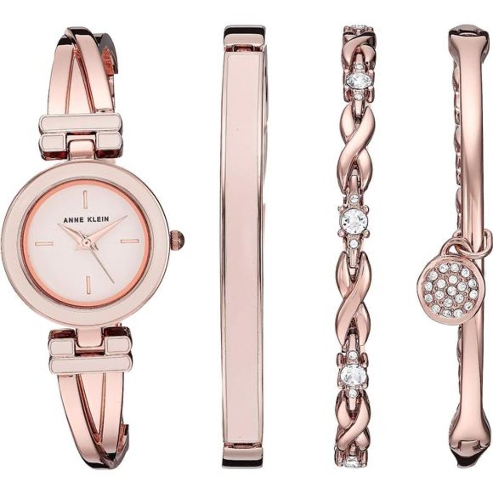 Anne Klein Women's Bangle Watch and Premium Crystal Accented Bracelet Set
